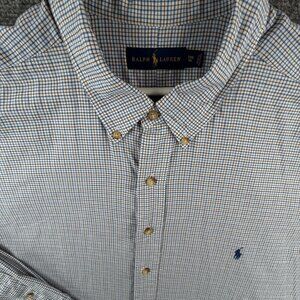 Ralph Lauren 3XB Big Blue Brown Check Soft Long Sleeve Button Up Shirt Men Adult